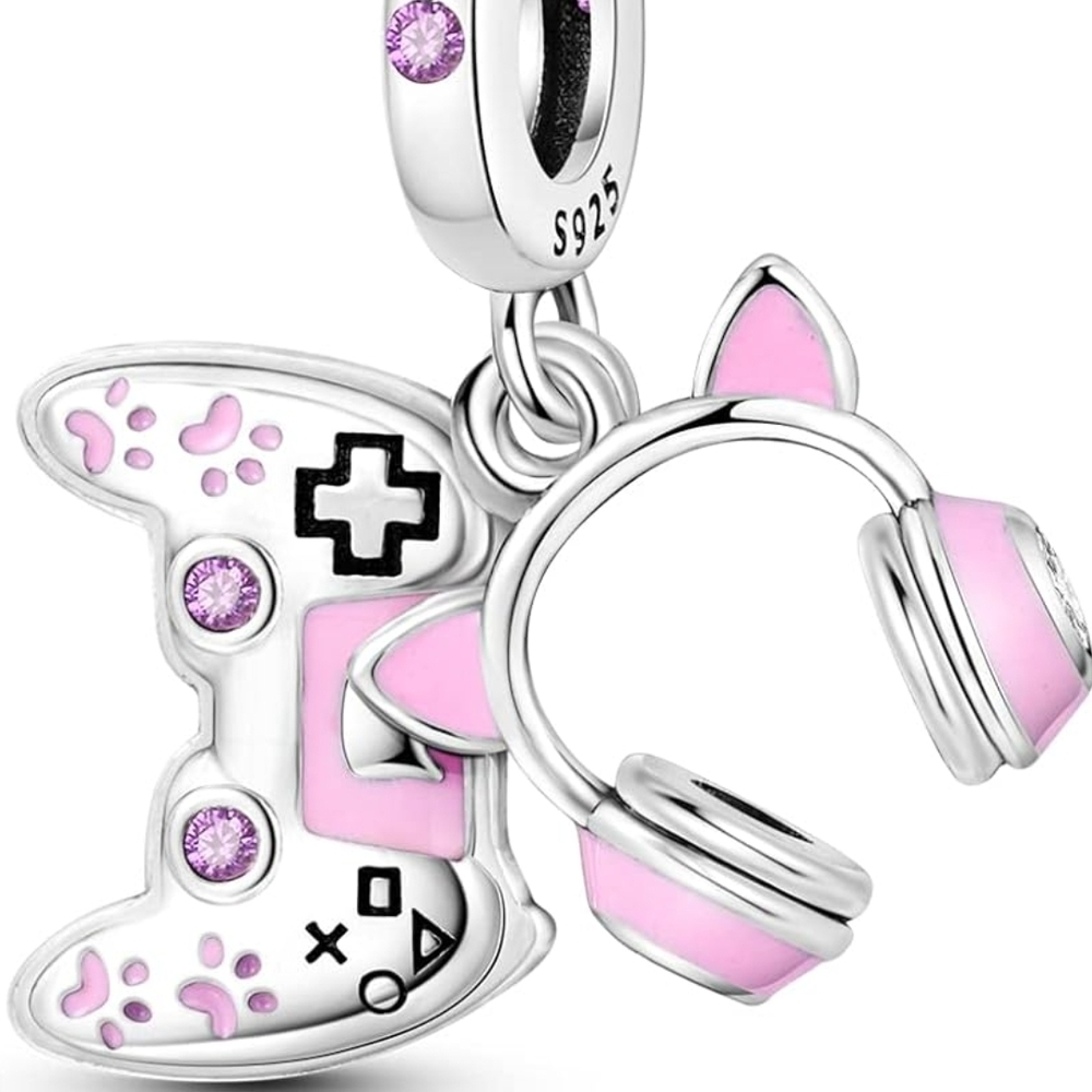 925 Sterling Silver and Pink Gaming Controller Charm